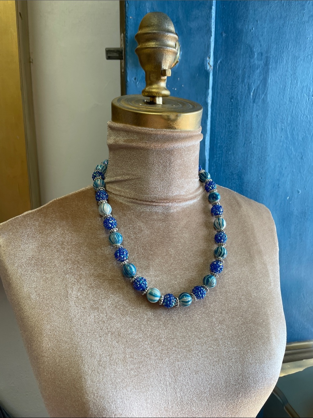 Blue Beaded Statement Necklace - Elegant Women's Jewelry